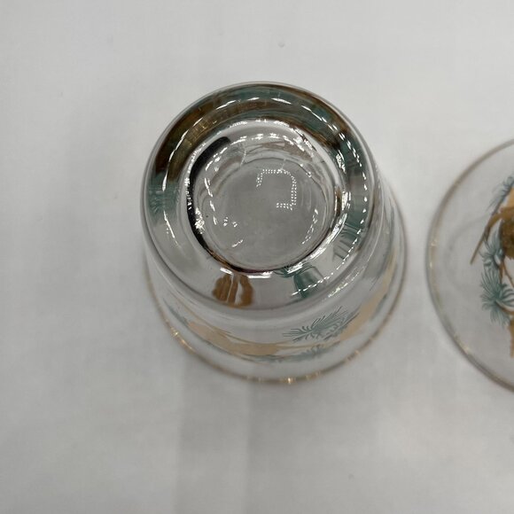 David Douglas "Pinecone" Old Fashioned Glasses Set of 2 Gold Aqua Vintage Libbey - Picture 13 of 14